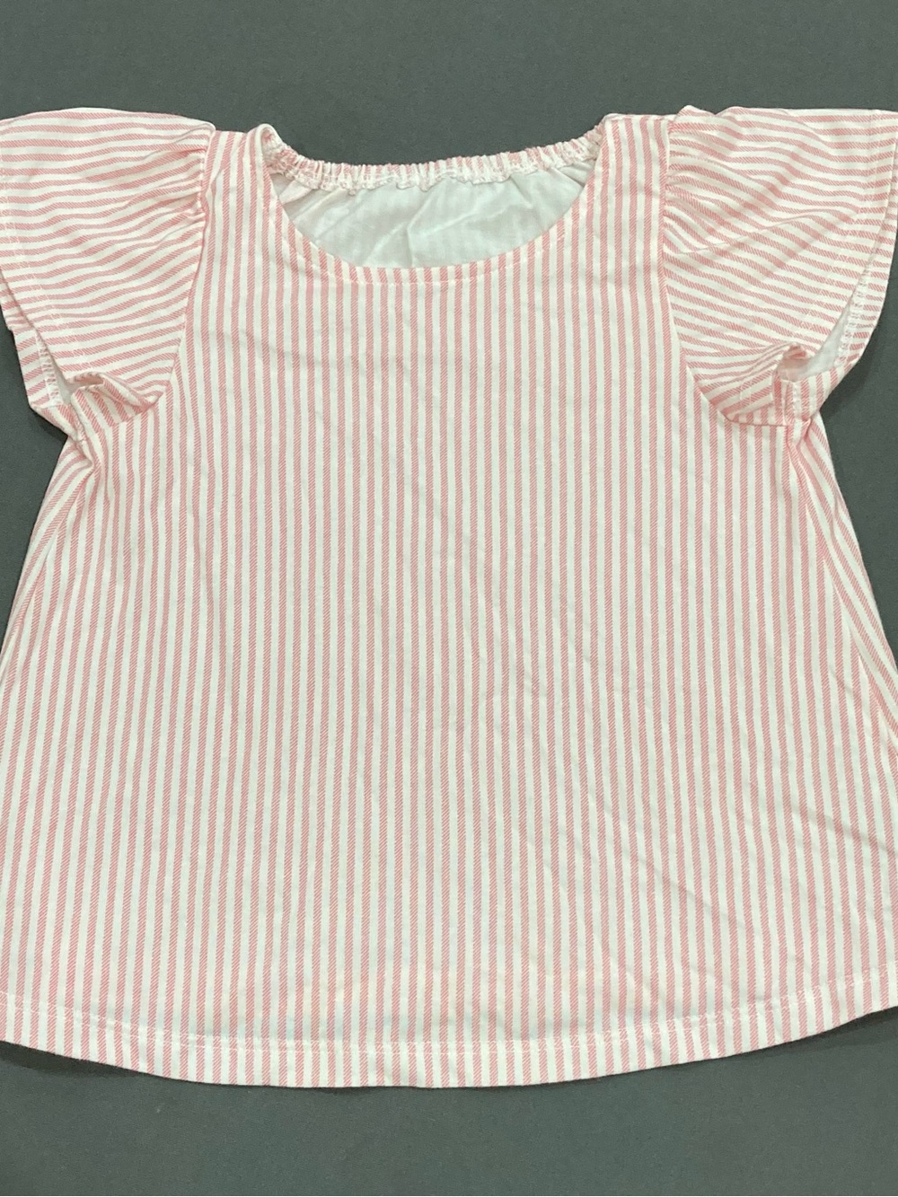 Girls Pink Stripe Flutter Sleeve Blouse